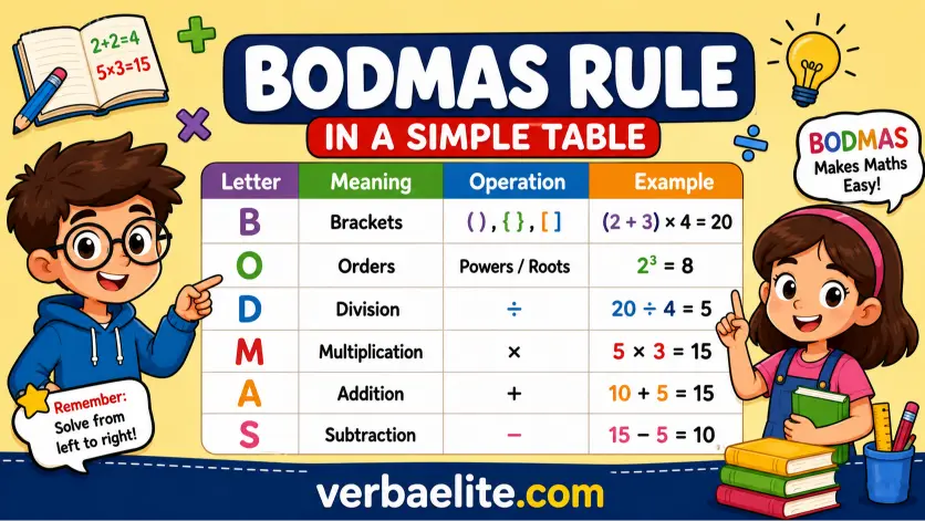 BODMAS Rule in a Simple Table